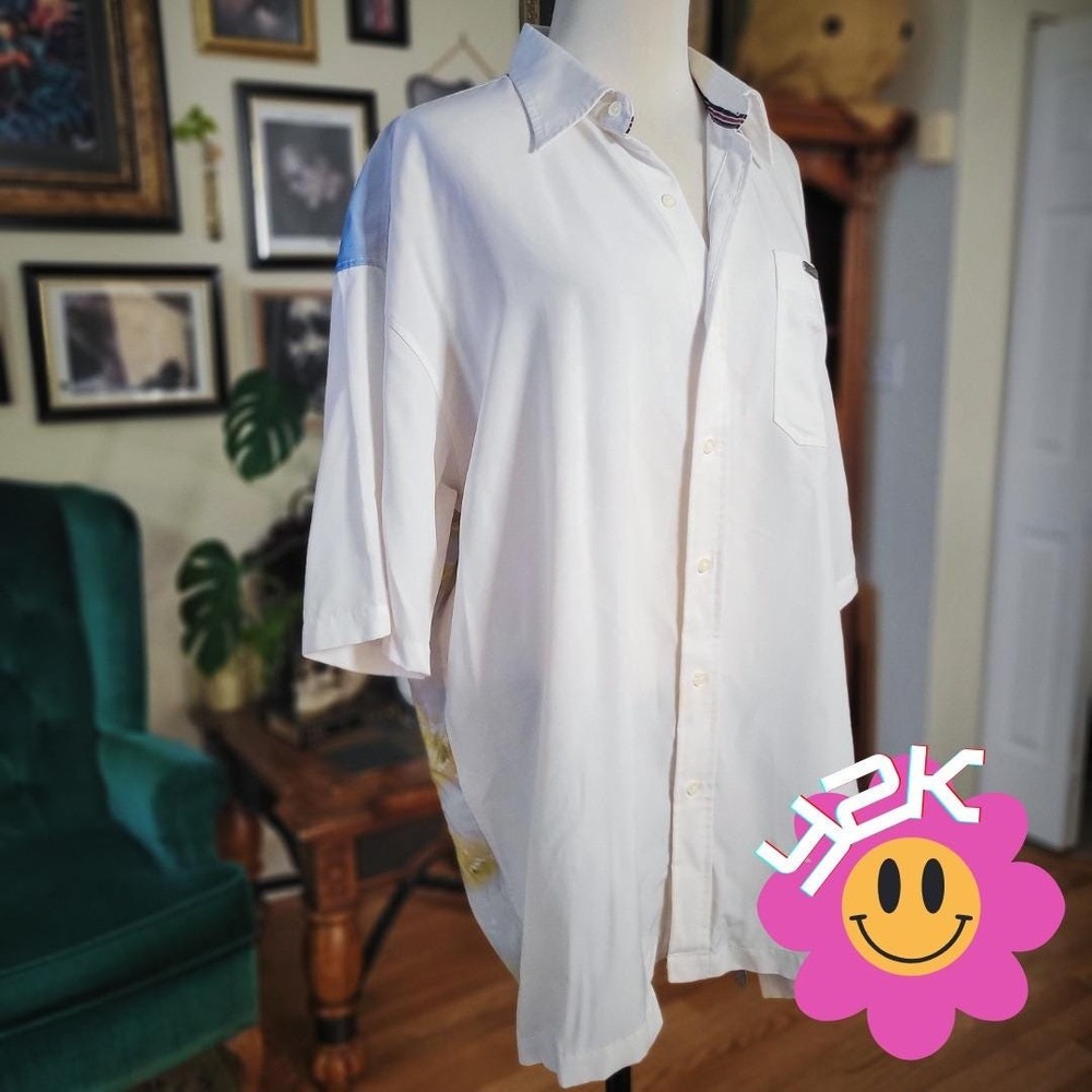 Phat Farm Shirt Mens Vintage Y2K‎ White Hip Hop Lighthouse Graphic Button Up XL